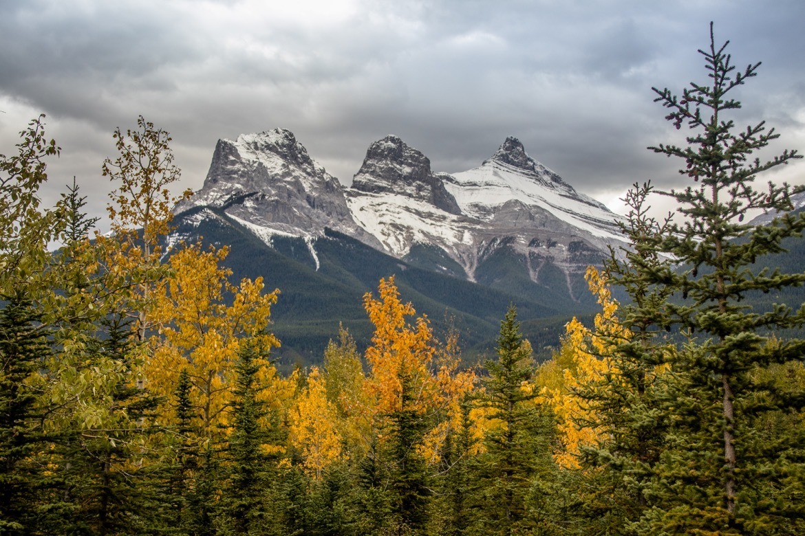 The Three Sisters mountain range in Canmore, Alberta